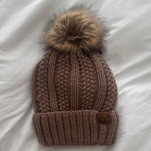 Brown Knit Pom-Pom CC Beanie
